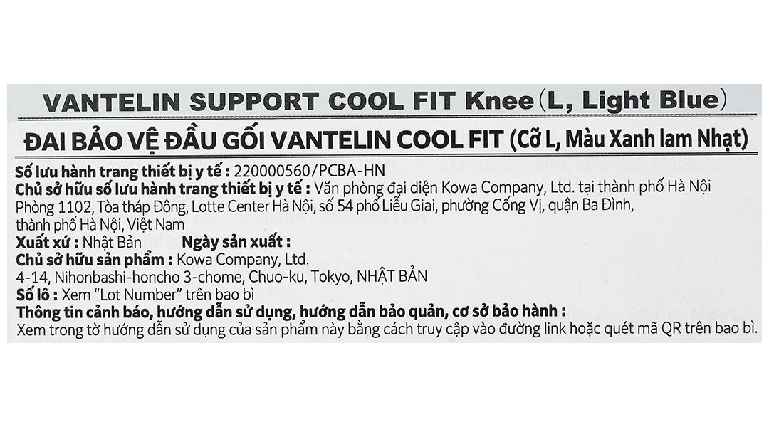 Đai đầu gối Vantelin Knee Support Cool Fit size L