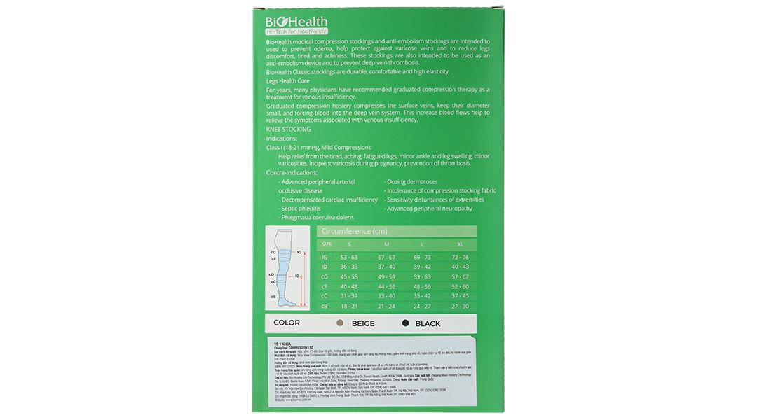 Vớ gối y khoa Biohealth Compression I AD size S