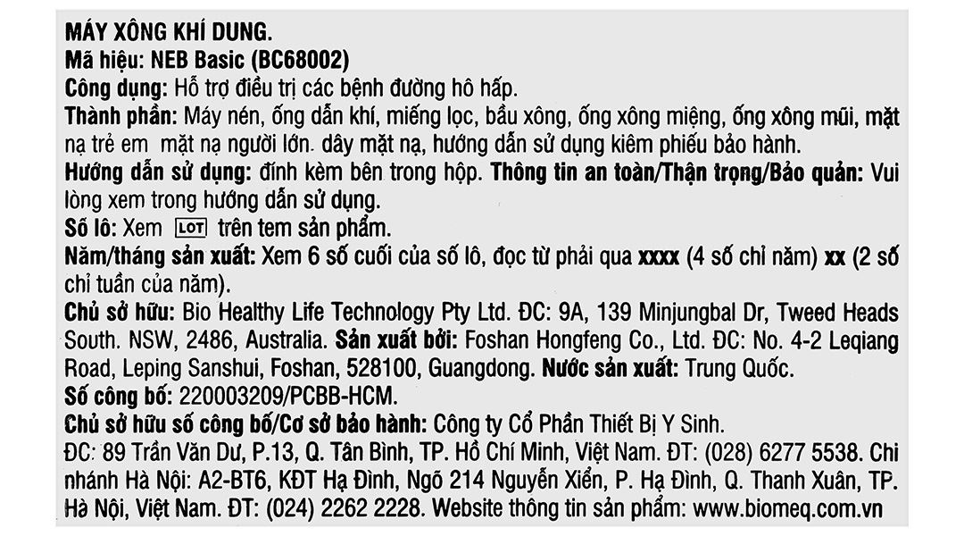 Máy xông khí dung Biohealth NEB BASIC