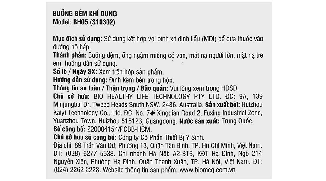 Buồng đệm khí dung Biohealth BH05