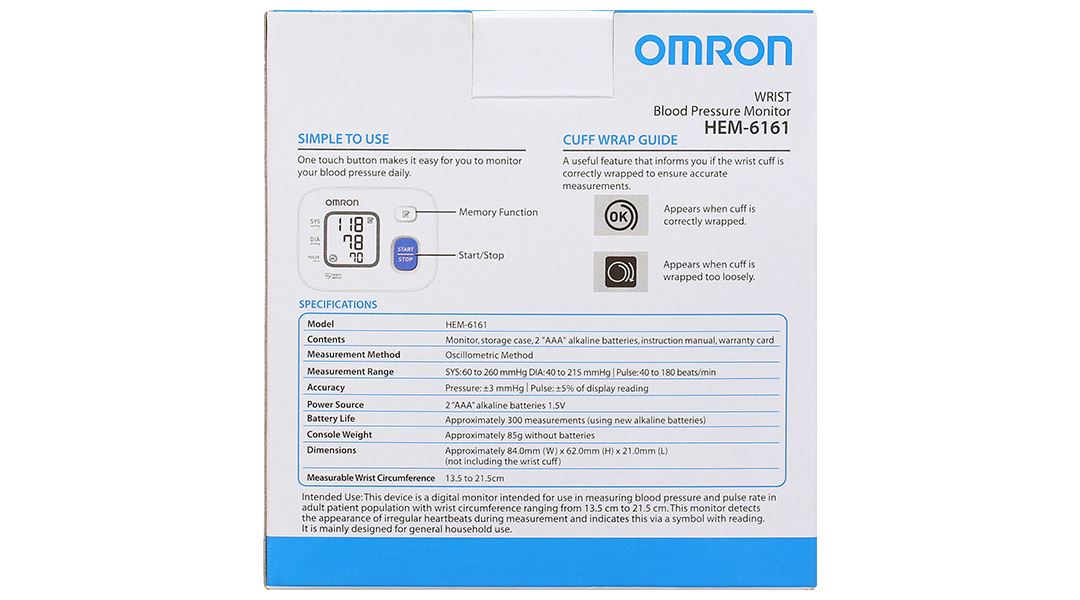 Máy đo huyết áp cổ tay Omron Hem-6161