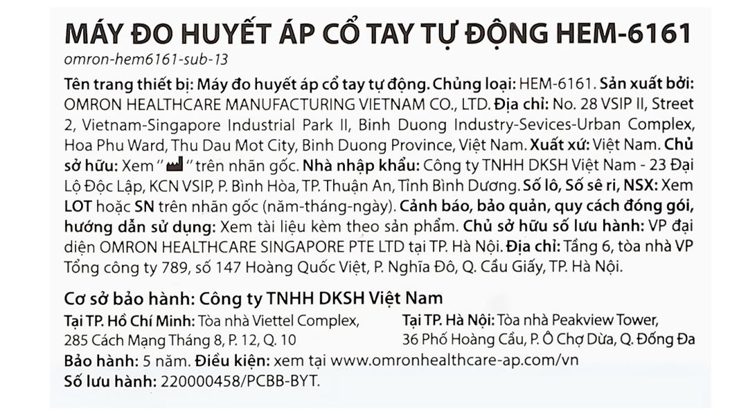 Máy đo huyết áp cổ tay Omron Hem-6161