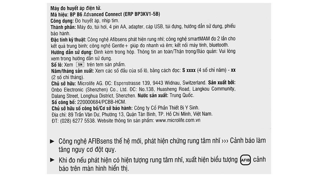 Máy đo huyết áp bắp tay Microlife B6 Advanced Connect