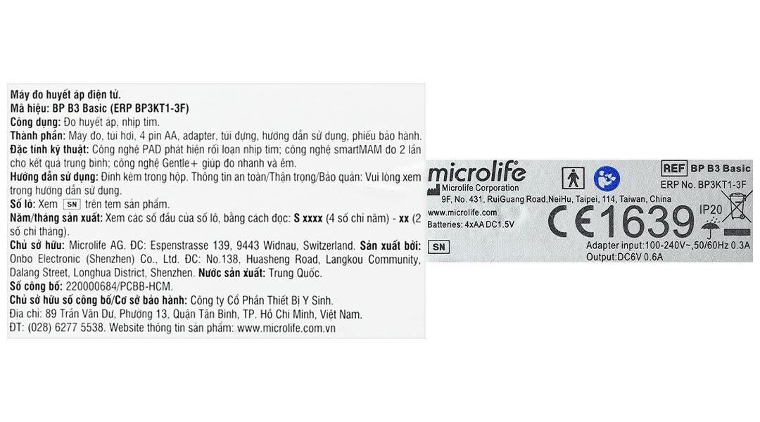 Máy đo huyết áp bắp tay Microlife B3 Basic
