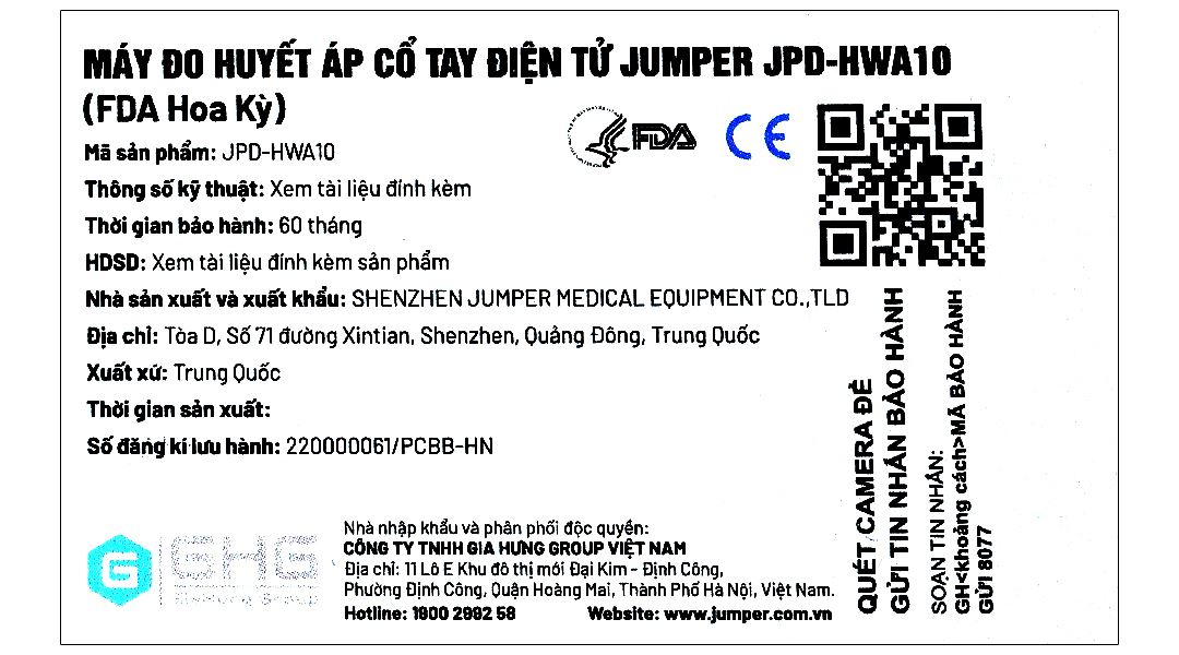 Máy đo huyết áp cổ tay Jumper JPD- HWA10 - 8