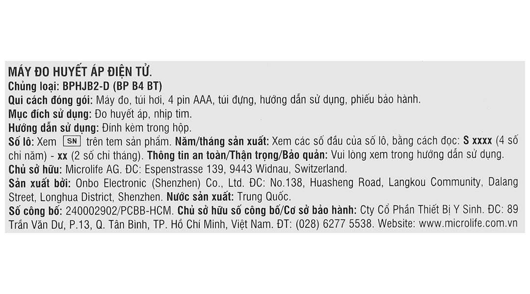 Máy đo huyết áp bắp tay MICROLIFE B4 BT