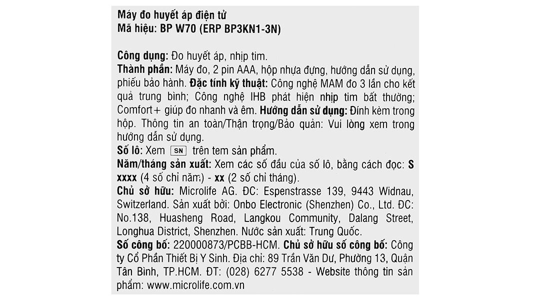 Máy đo huyết áp cổ tay Microlife W70