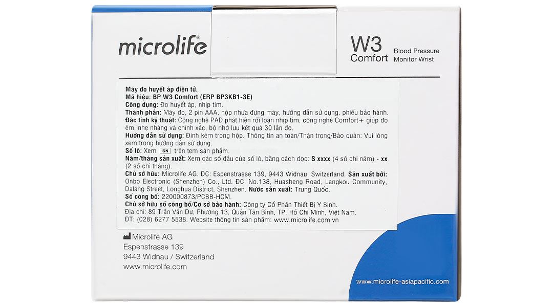 Máy đo huyết áp cổ tay Microlife W3 Comfort