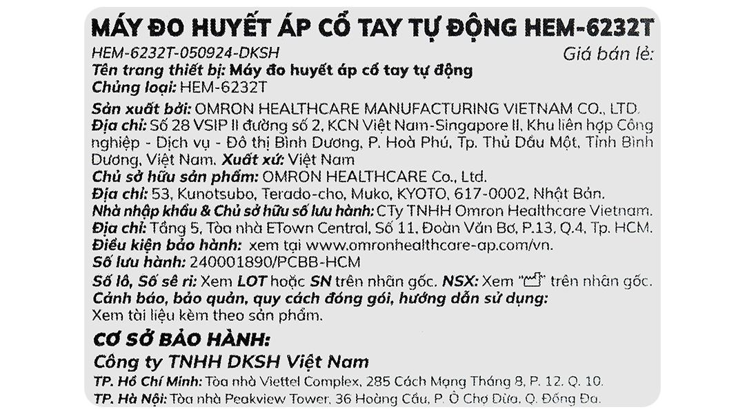 Máy đo huyết áp cổ tay Omron HEM-6232T