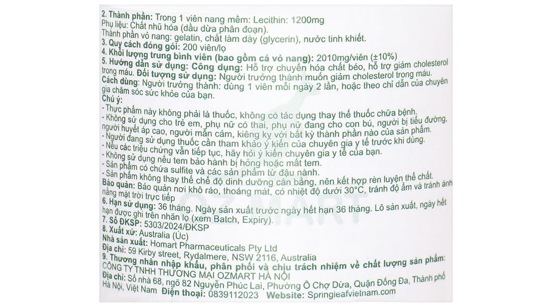 Thực phẩm bảo vệ sức khỏe SpringLeaf Lecithin 1200mg