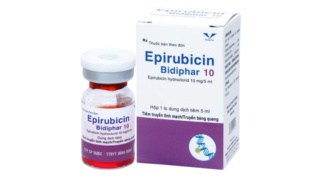 Dung dịch tiêm Epirubicin Bidiphar 10mg/5ml điều trị ung thư vú, phổi