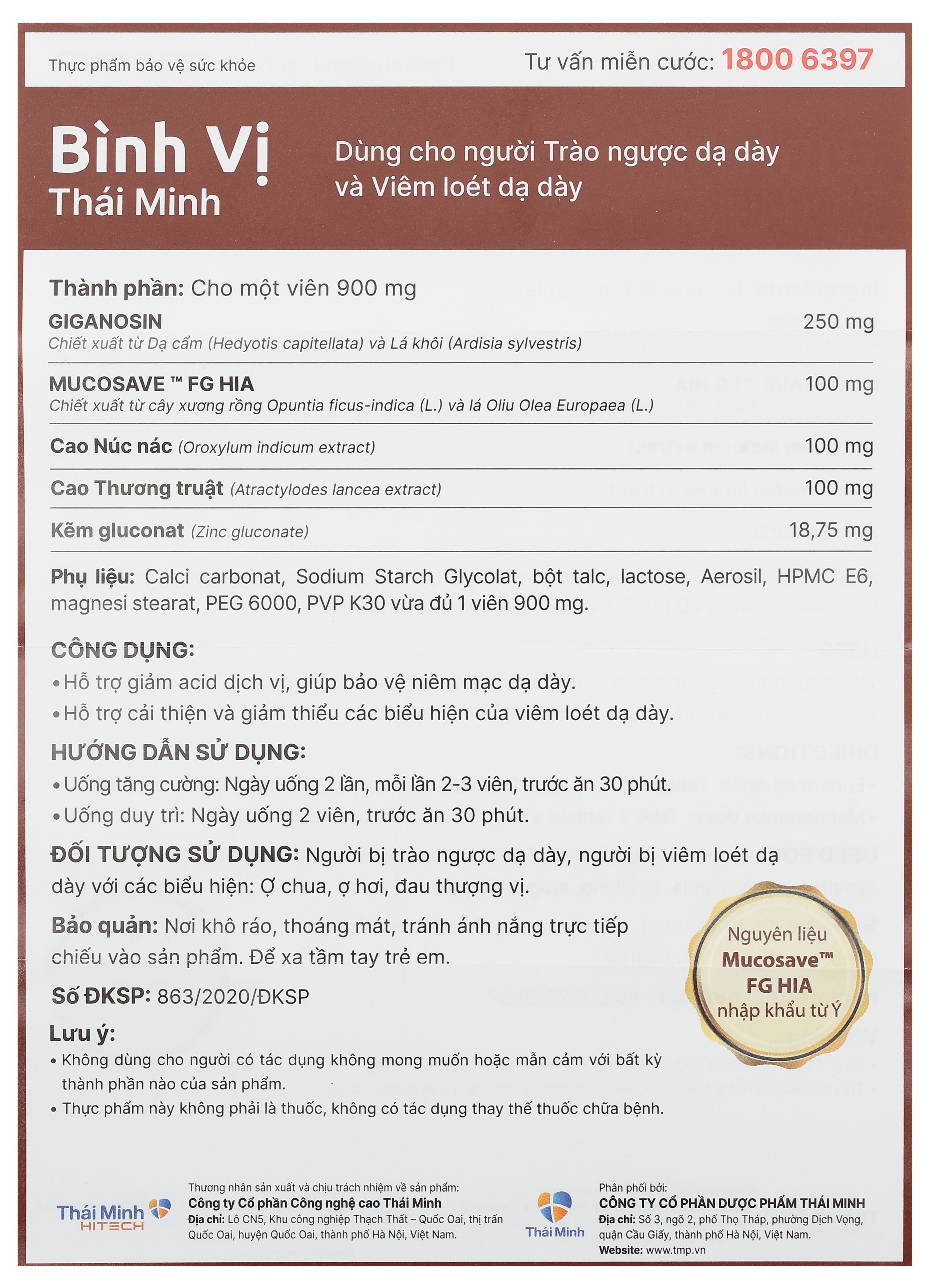 Bình Vị Thái Minh hỗ trợ giảm viêm loét dạ dày hộp 20 viên - 14
