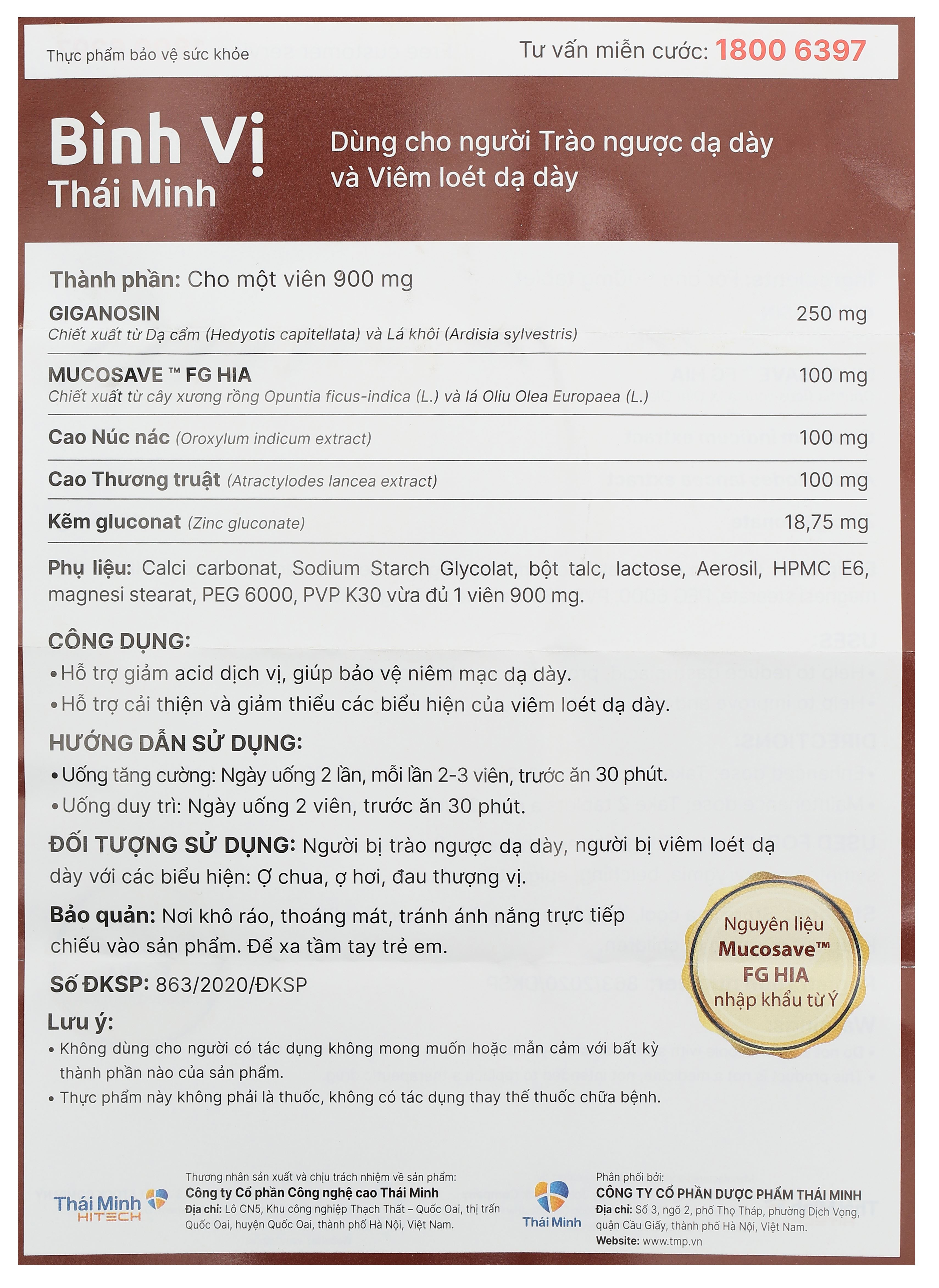 Bình Vị Thái Minh hỗ trợ giảm viêm loét dạ dày hộp 20 viên - 32