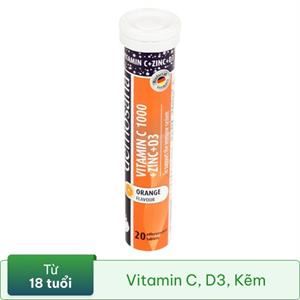 Viên Sủi Demosana C1000   Zinc   D3 Vị Cam tuýp 20 viên