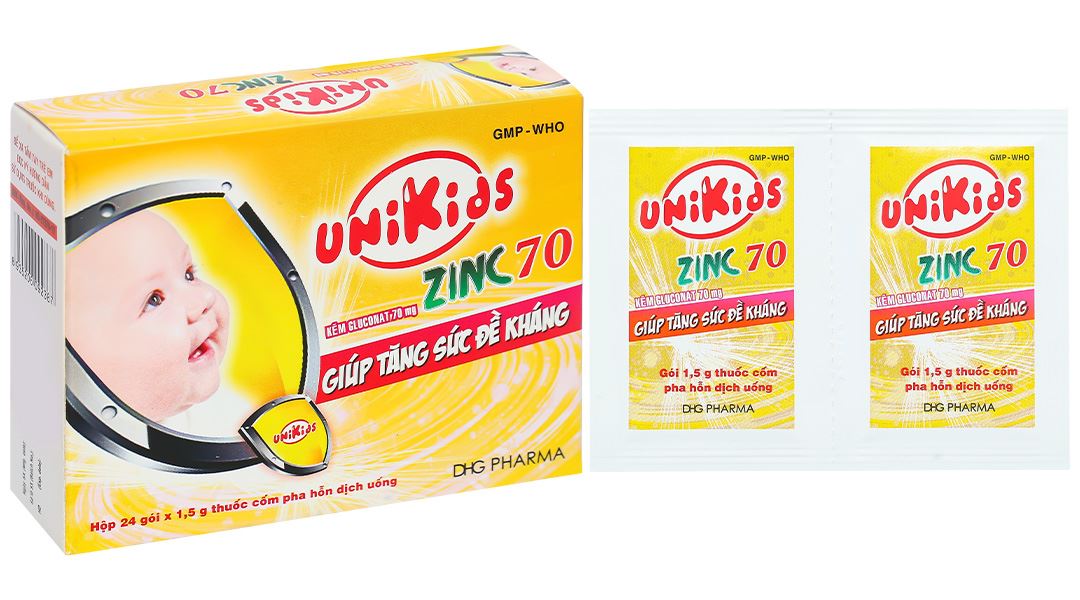 Cốm pha hỗn dịch uống Unikids Zinc 70 trị tiêu chảy cấp và mạn tính