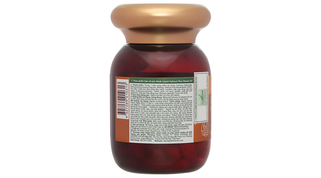 Viên Uống Bổ Sung Canxi Spring Leaf Liquid Calcium Plus Vitamin D3 lọ 60 viên