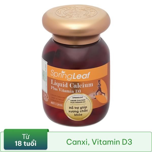 Viên Uống Bổ Sung Canxi Spring Leaf Liquid Calcium Plus Vitamin D3 lọ 60 viên
