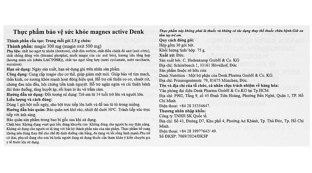 Thực phẩm bảo vệ sức khỏe Magnes Active Denk