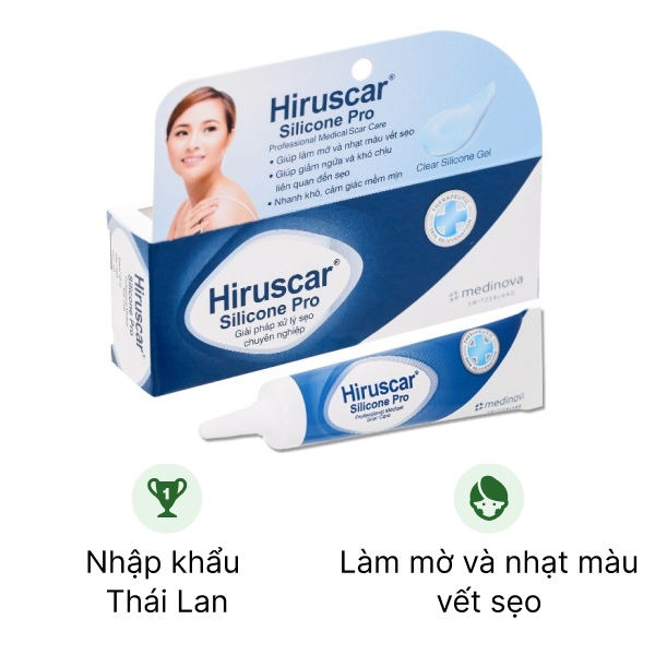 Gel Hiruscar Silicone Pro giúp làm mờ và nhạt màu vết sẹo, giảm ngứa tuýp 10g