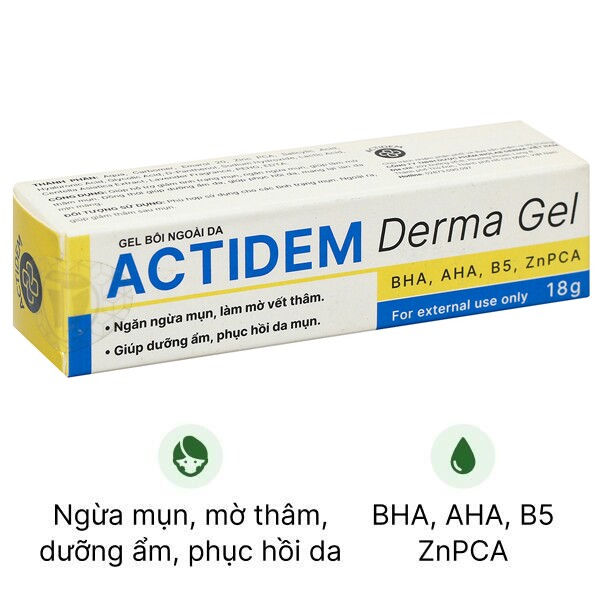 Gel Actidem Derma ngừa mụn, mờ thâm tuýp 18g