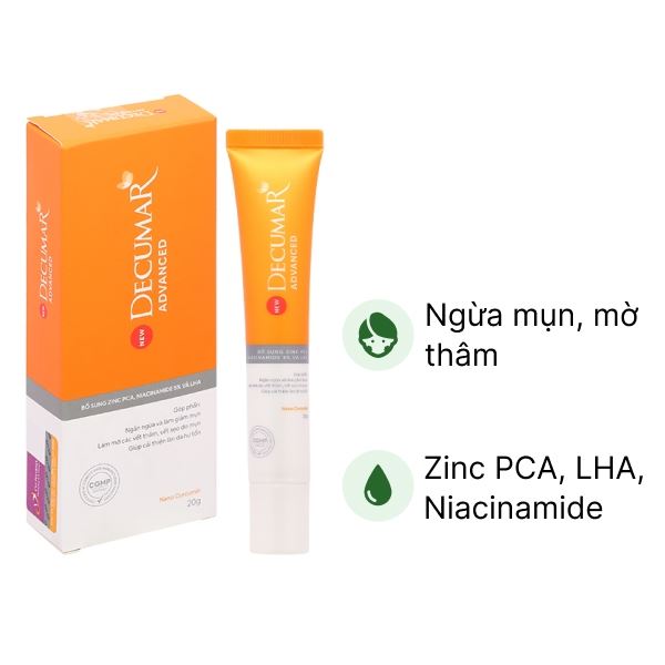 Gel chấm mụn Decumar Advanced giúp dưỡng da, giảm mụn, mờ thâm tuýp 20g