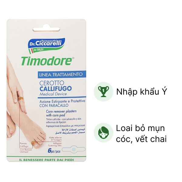 Miếng dán mụn cóc, vết chai Dr.Ciccarelli Timodore gói 6 miếng