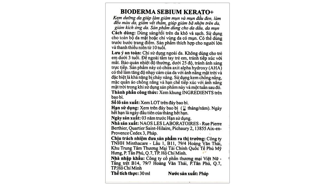 Kem Bioderma Sébium Kerato+ giảm mụn, mờ thâm