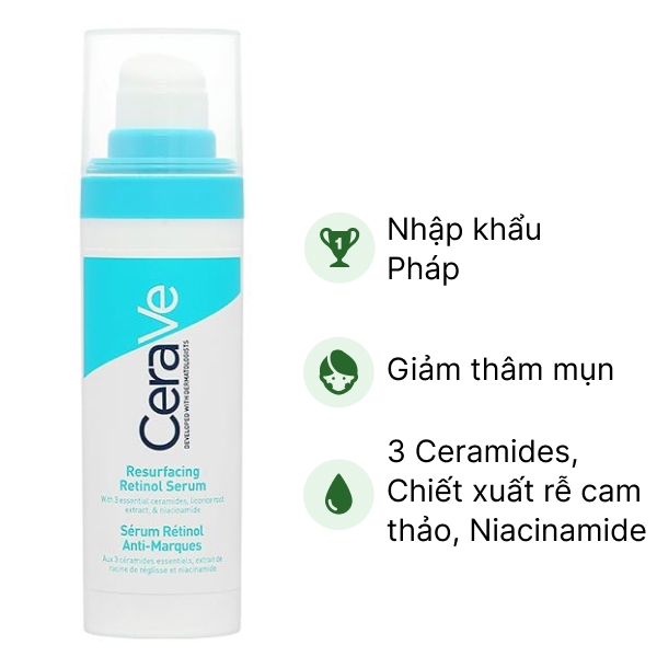 Serum CeraVe Resurfacing Retinol giúp giảm thâm mụn, thu nhỏ lỗ chân lông chai 30ml