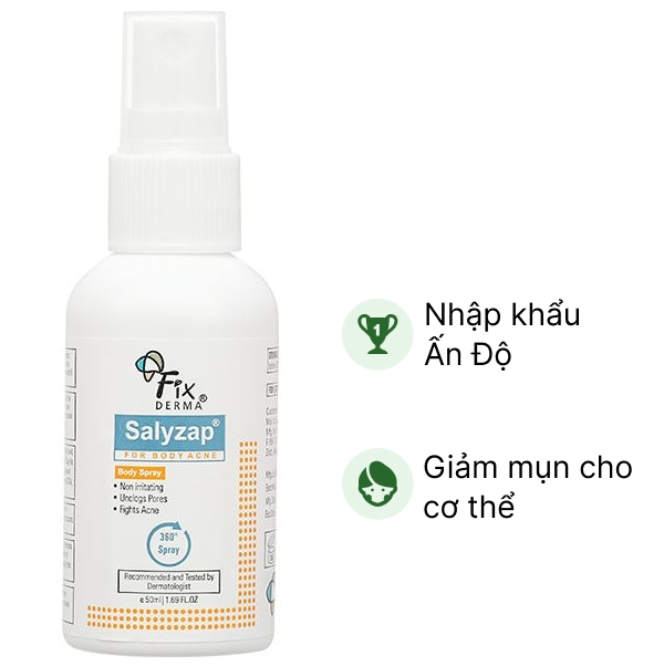 Xịt dưỡng Fixderma Salyzap For Body Acne Body Spray Giảm Mụn Lưng & Cơ Thể 50ml