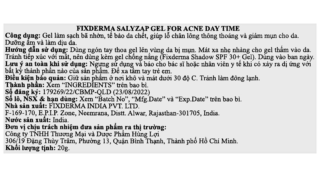 Gel giảm mụn ban ngày Fixderma Salyzap ngăn ngừa sự hình thành nhân mụn mới tuýp 20g - 11