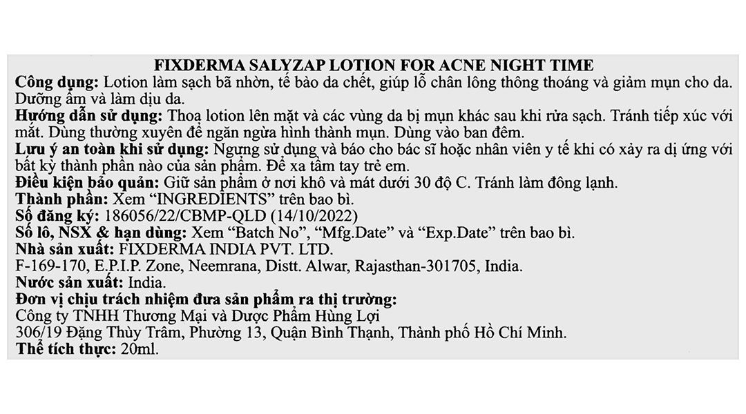 Lotion giảm mụn ban đêm Fixderma Salyzap ngăn ngừa sự hình thành nhân mụn mới tuýp 20ml - 11