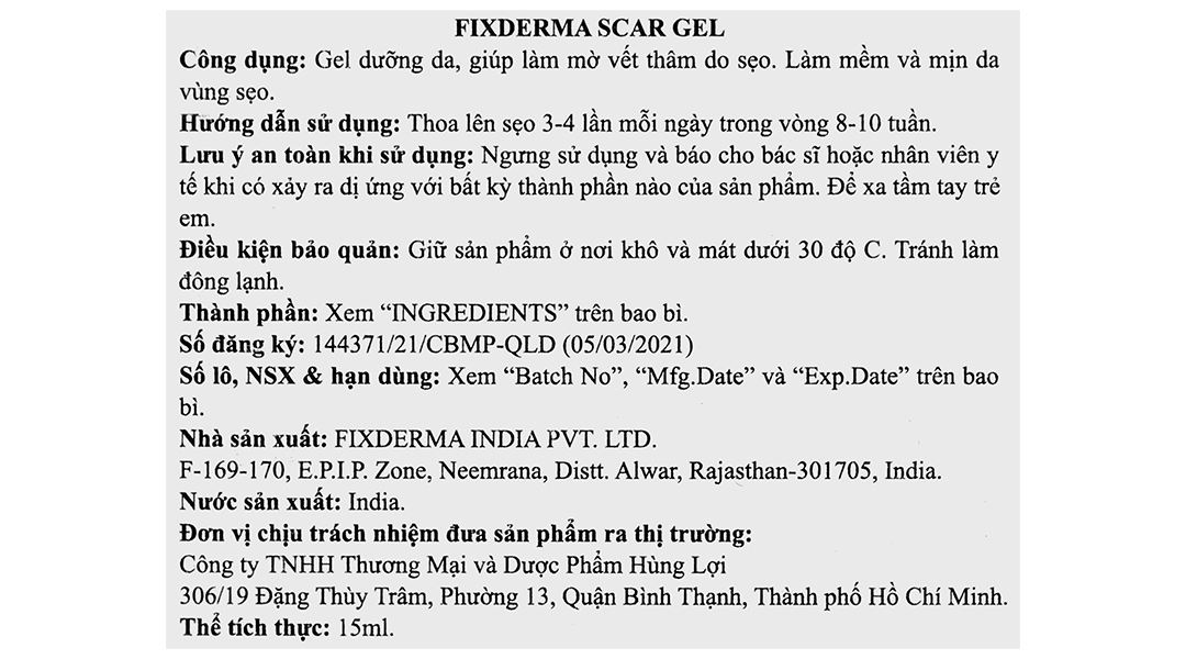 Gel Fixderma Scar giúp làm mờ sẹo