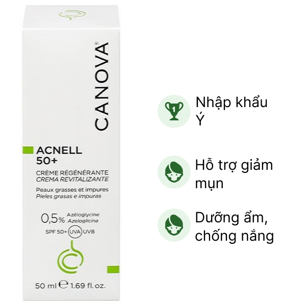 Kem Canova Acnell 50  - Replenishing Cream hỗ trợ giảm mụn, chăm sóc da ban ngày tuýp 50ml