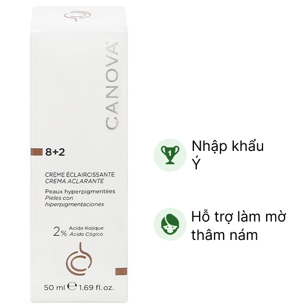 Kem Canova 8 2 Lightening Cream hỗ trợ làm mờ thâm nám, giúp sáng da tuýp 50ml