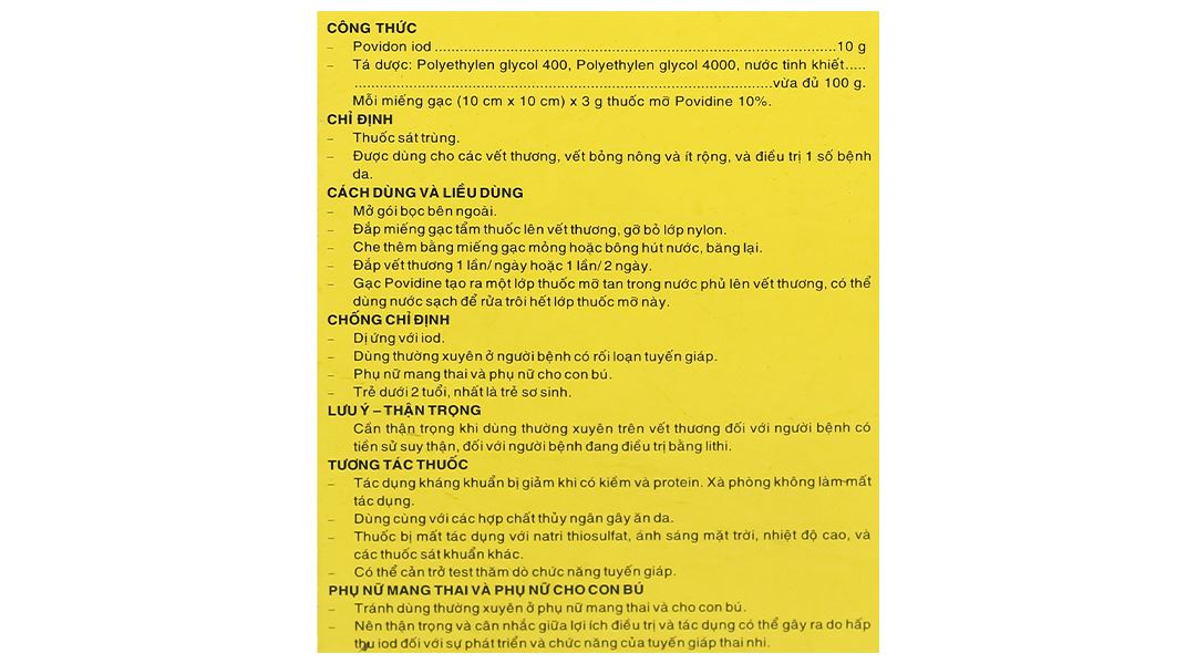Gạc Povidine iodine 10% sát trùng vết thương