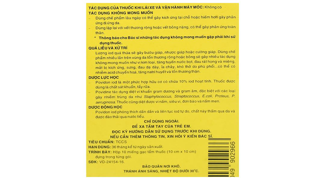 Gạc Povidine iodine 10% sát trùng vết thương