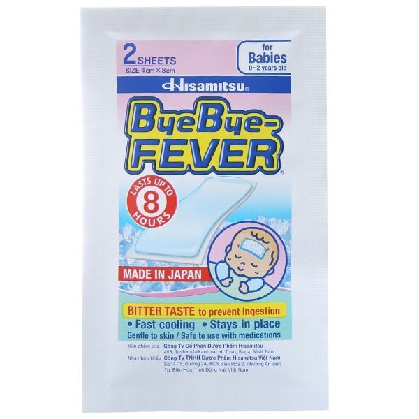 Miếng dán hạ sốt ByeBye Fever làm mát, hạ nhiệt nhanh cho trẻ 0-2 tuổi gói 2 miếng
