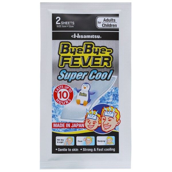 Miếng dán hạ sốt ByeBye Fever Super Cool làm mát mạnh, hạ nhiệt nhanh gói 2 miếng