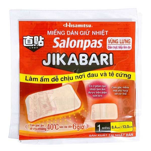 Miếng dán giữ nhiệt Salonpas Jikabari làm ấm, giảm đau, giảm tê cứng gói 1 miếng