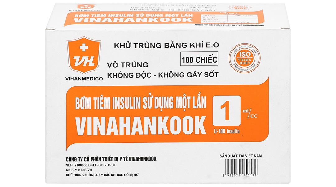 Bơm tiêm Insulin sử dụng một lần Vinahankook 1ml/cc 30G x 1/2’’