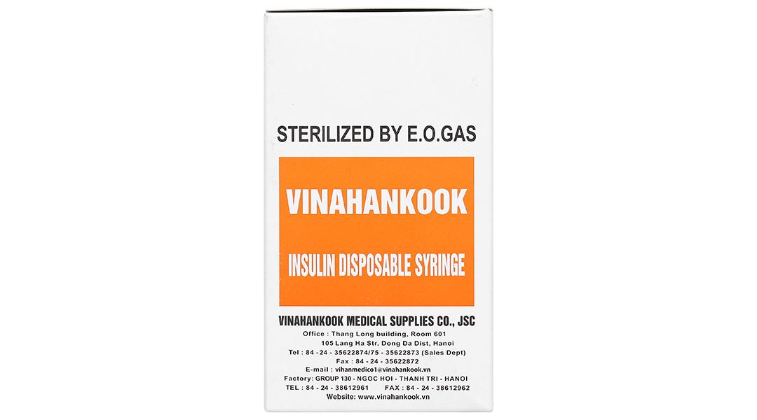 Bơm tiêm Insulin sử dụng một lần Vinahankook 1ml/cc 30G x 1/2’’