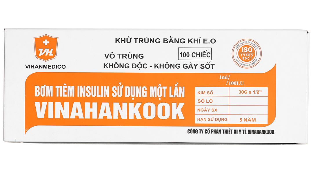 Bơm tiêm Insulin sử dụng một lần Vinahankook 1ml/cc 30G x 1/2’’