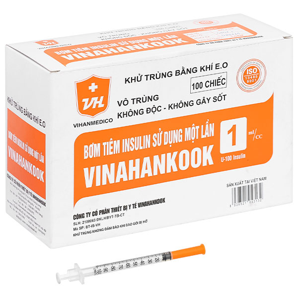 Bơm tiêm Insulin sử dụng một lần Vinahankook 1ml/cc 30G x 1/2’’ hộp 100 cái