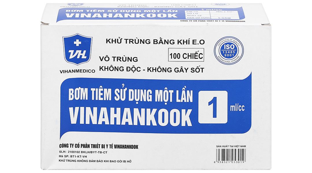 Bơm tiêm sử dụng một lần Vinahankook 1ml/cc 26G x 1/2’’