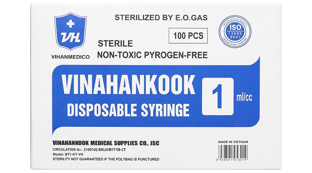 Bơm tiêm sử dụng một lần Vinahankook 1ml/cc 26G x 1/2’’