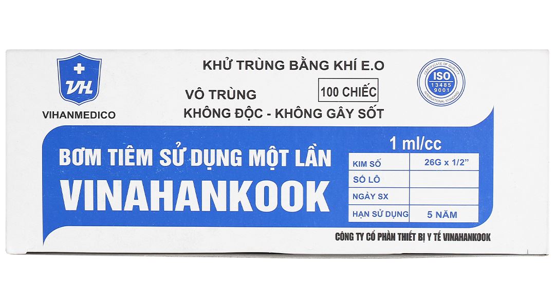 Bơm tiêm sử dụng một lần Vinahankook 1ml/cc 26G x 1/2’’