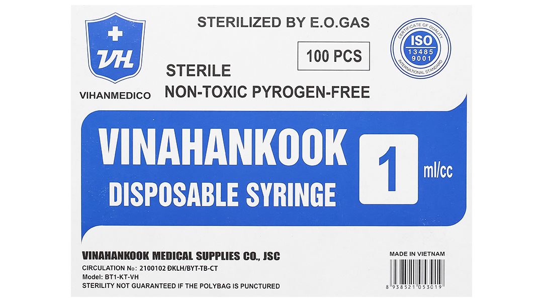 Bơm tiêm sử dụng một lần Vinahankook 1ml/cc 26G x 1/2’’