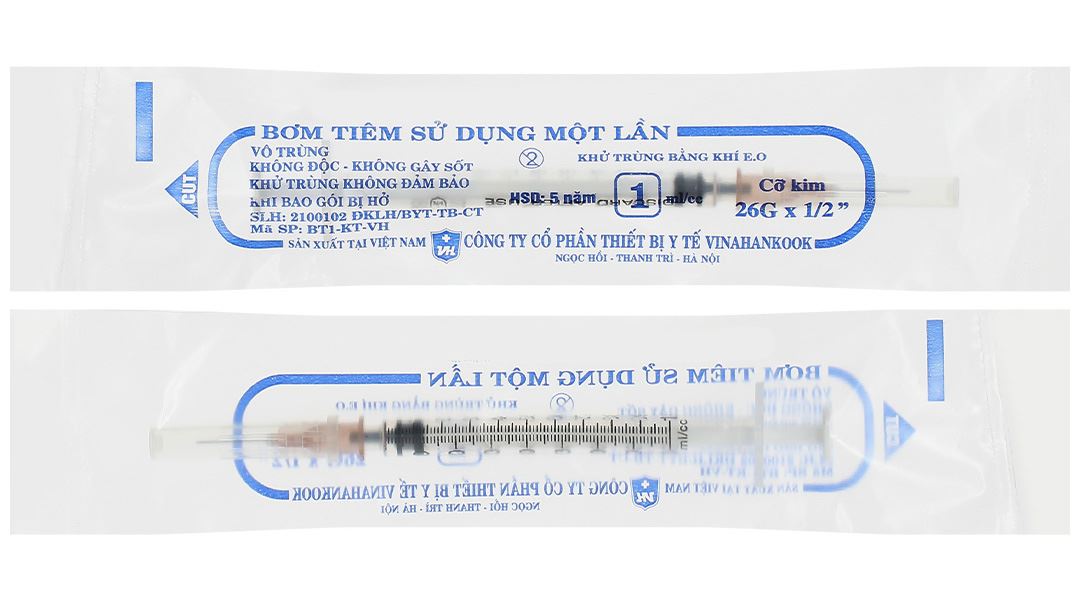 Bơm tiêm sử dụng một lần Vinahankook 1ml/cc 26G x 1/2’’