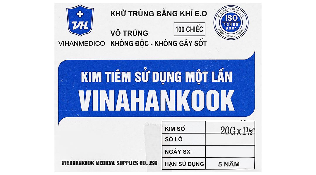 Đầu kim tiêm sử dụng một lần Vinahankook 20G x 1 1/2’’