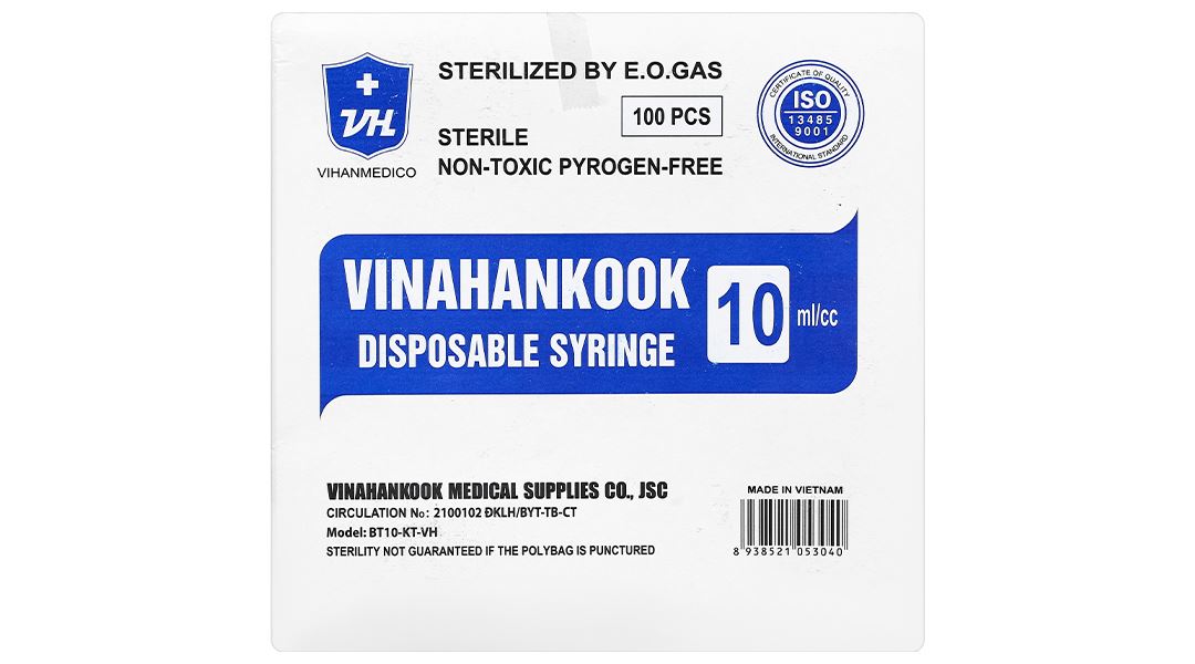Bơm tiêm sử dụng một lần Vinahankook 10ml/cc 23G x 1’’